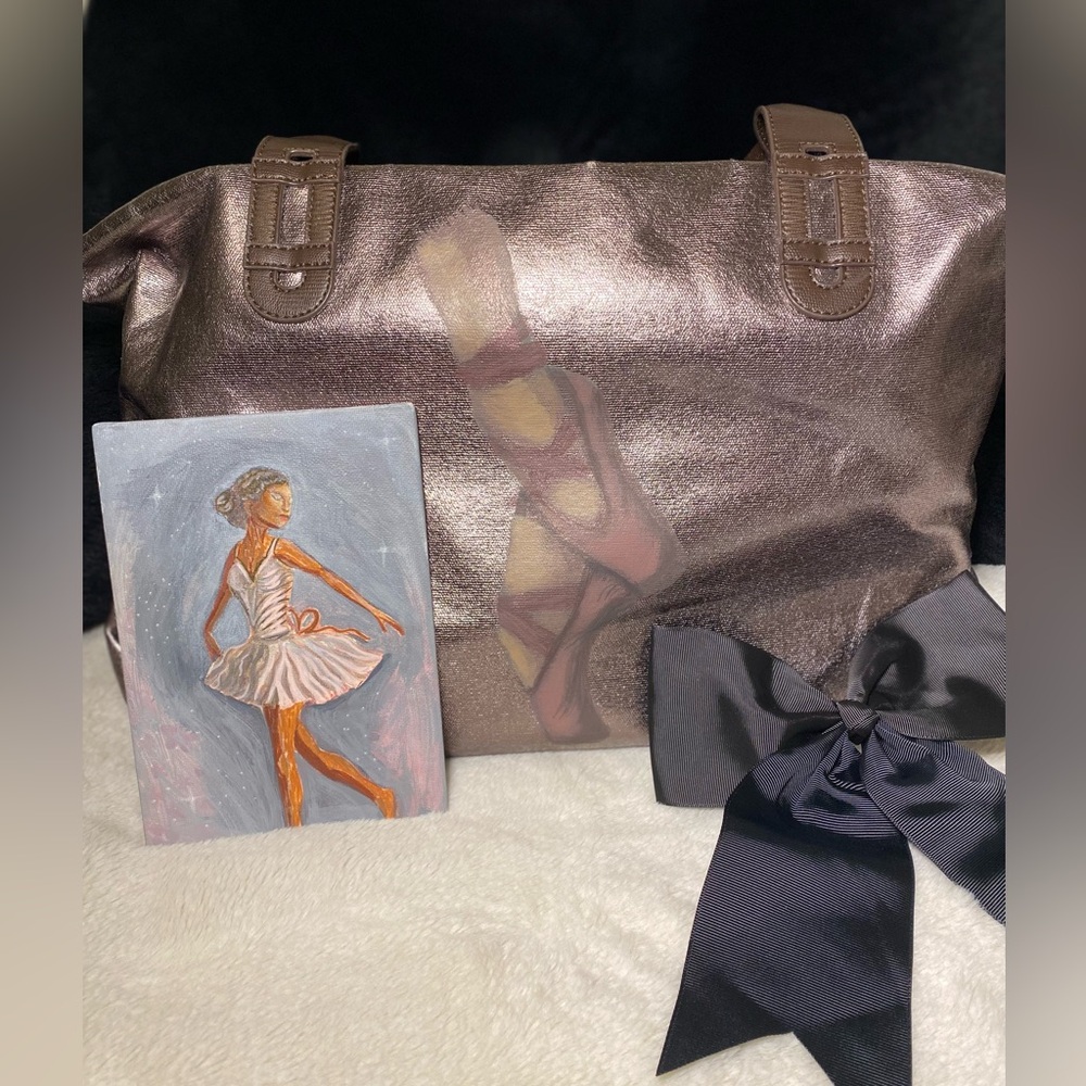 Hand Painted Dancer Bundle Dance Bag, Canvas Painting, & Black Hair Bow Gift Set